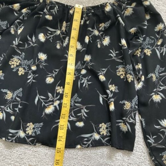 Off the Shoulder Black Floral Boho Peasant Blouse Top Black/Multi Size S - Picture 4 of 7